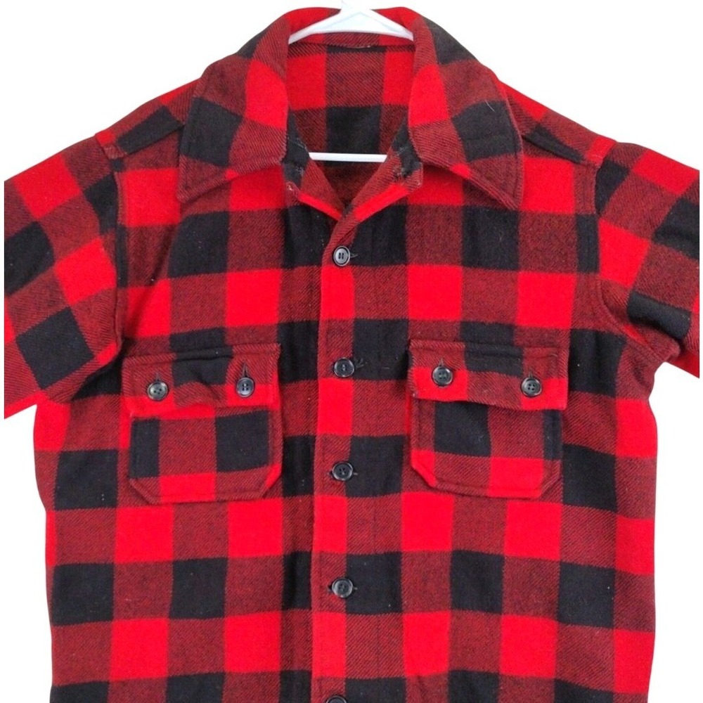 Vintage Stagway Wool‎ Shacket Mackinaw Buffalo Plaid Flannel Shirt Mens L Jacket